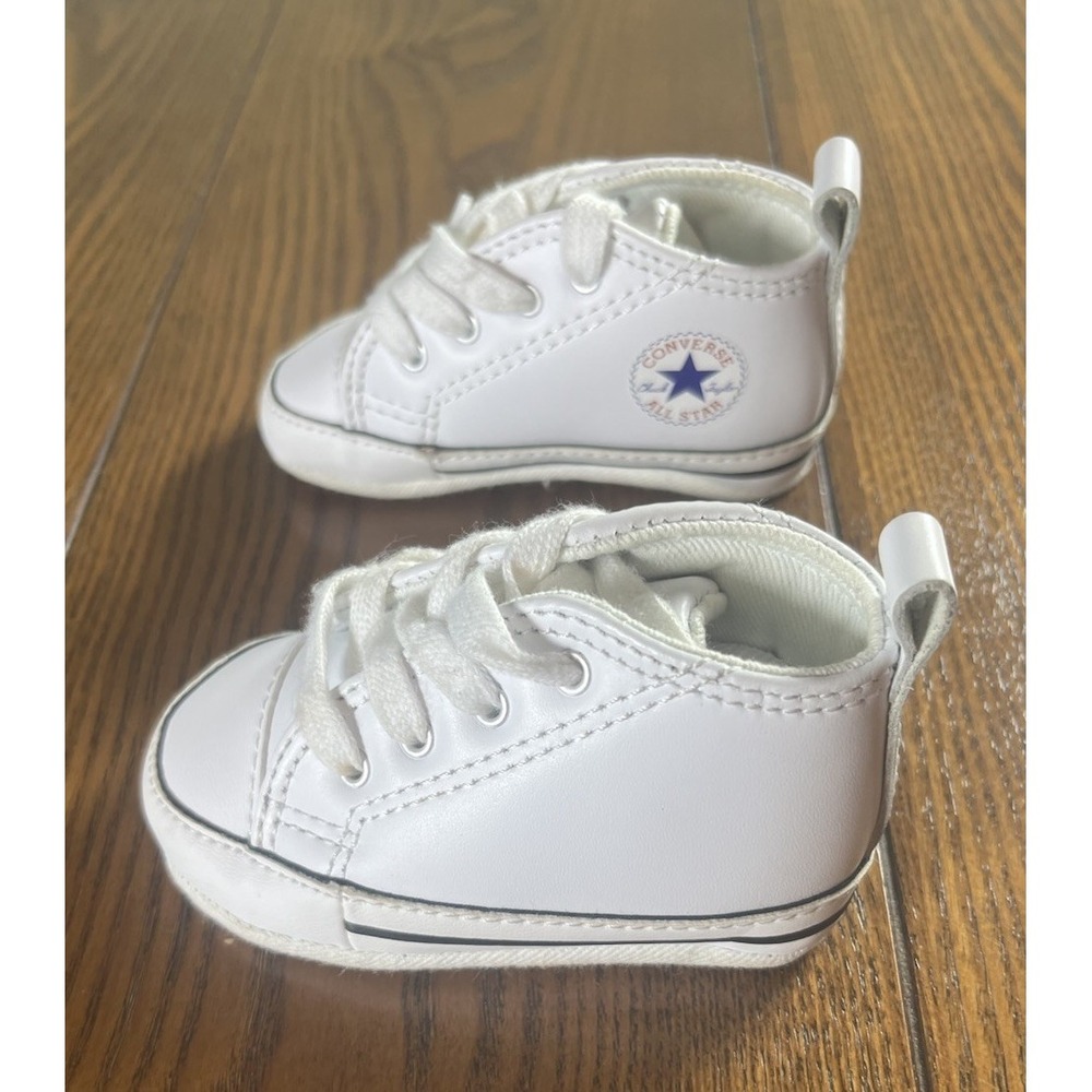 Converse First Star Leather Soft Sole White Crib Booties Shoes Baby Infant 2C